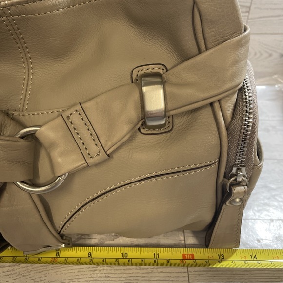 B Makowsky Taupe Leather Shoulder Bag Braided Handle Multi Pocket Satchel Boho - Picture 10 of 12